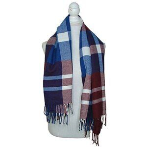 Plaid Print Fringe Long Scarf Wrap Knit Warm Plush Winter Acrylic Large 48x52"